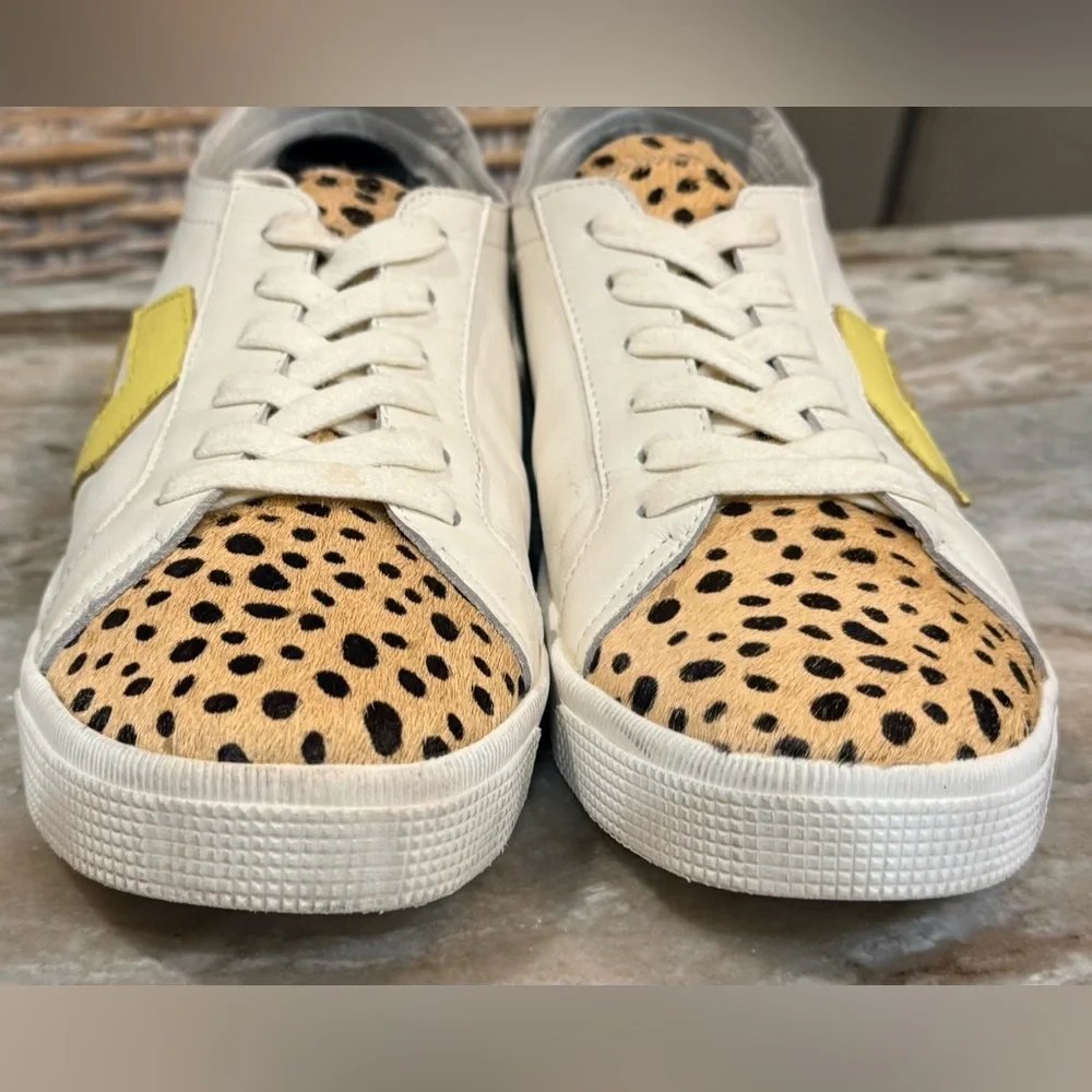 Women’s DOLCE VITA Zaga Leopard Calf Hair Leather Sneakers- Size 9.5